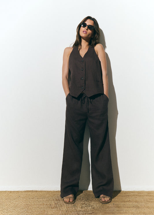 Pantalón cintura detalle lino