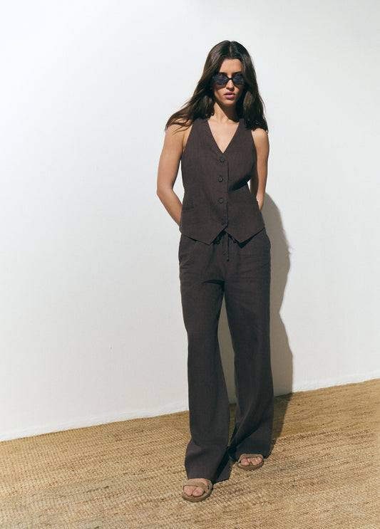 Pantalón cintura detalle lino