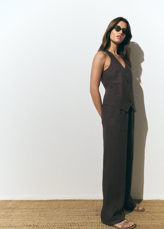 Pantalón cintura detalle lino