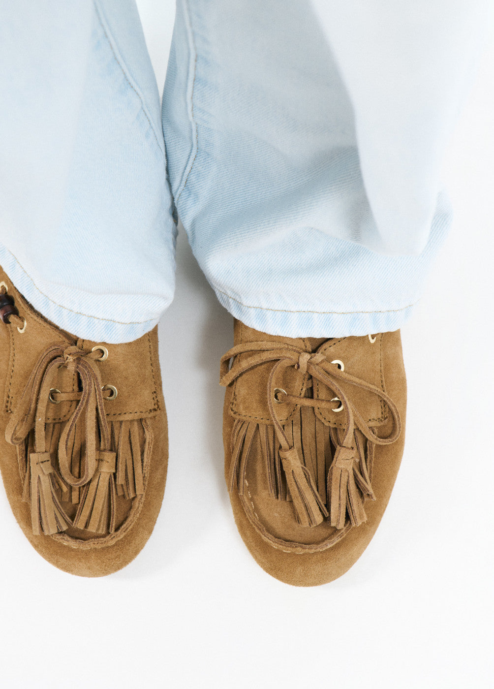 Mule mocasín borlas cuero