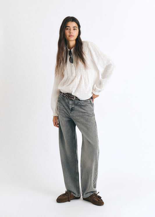 Blusa jaretas lurex manga larga