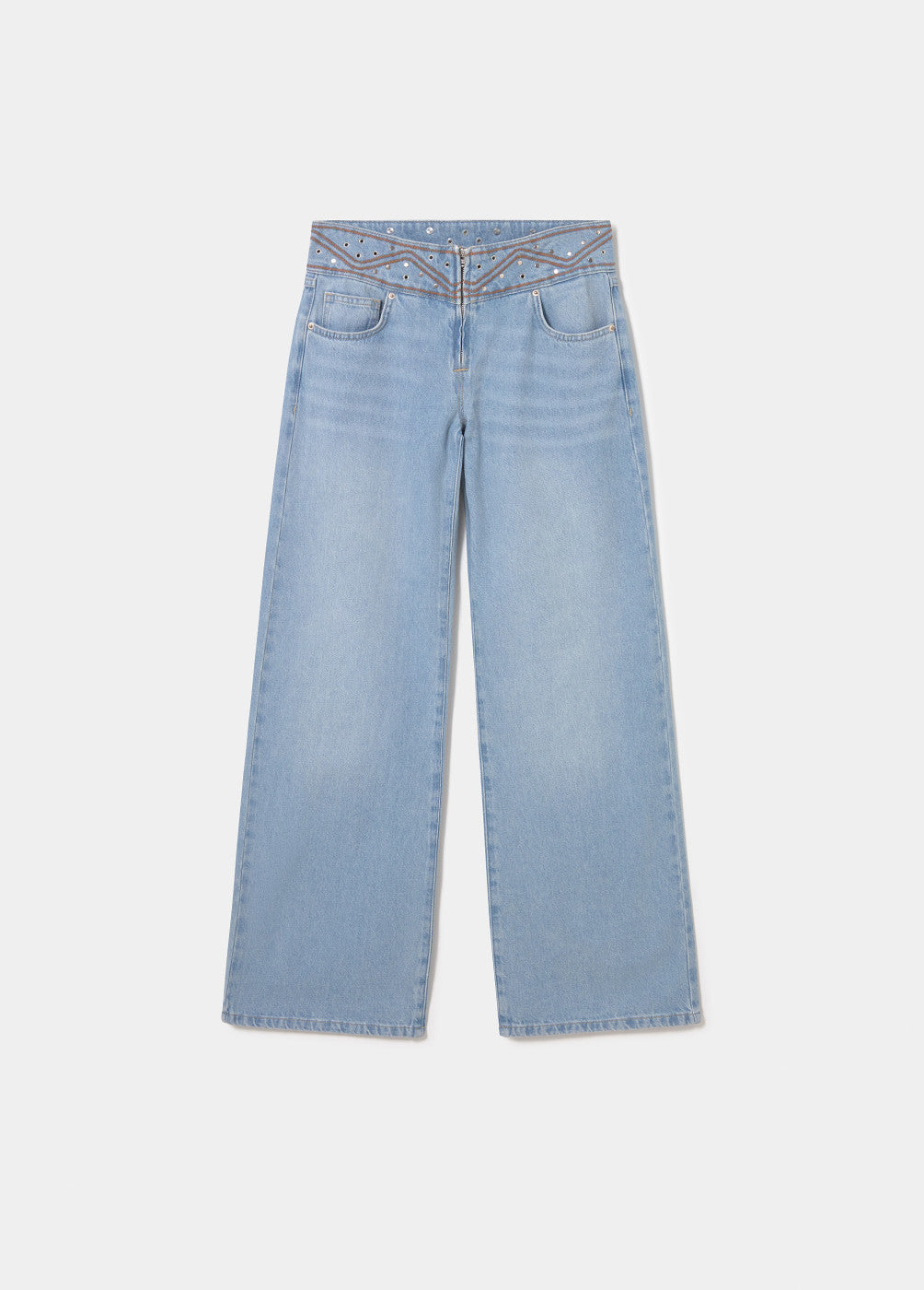Pantalón cintura ancha bordada