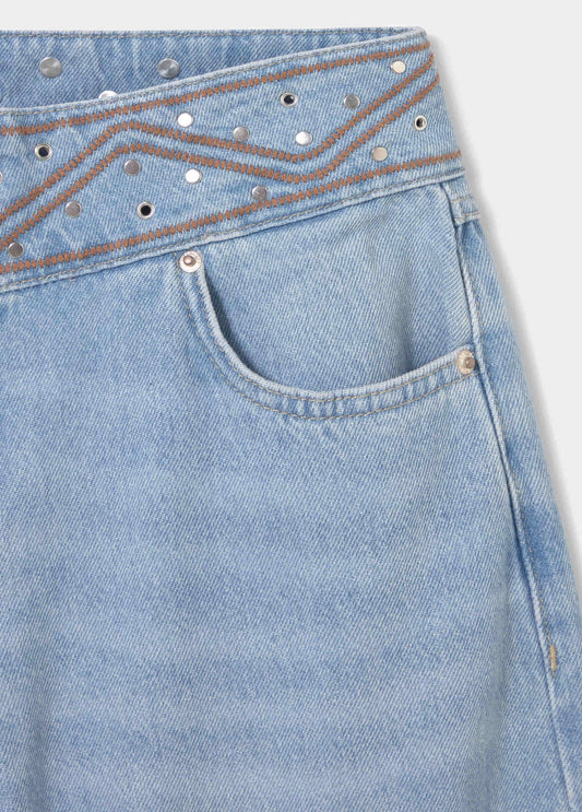 Pantalón cintura ancha bordada
