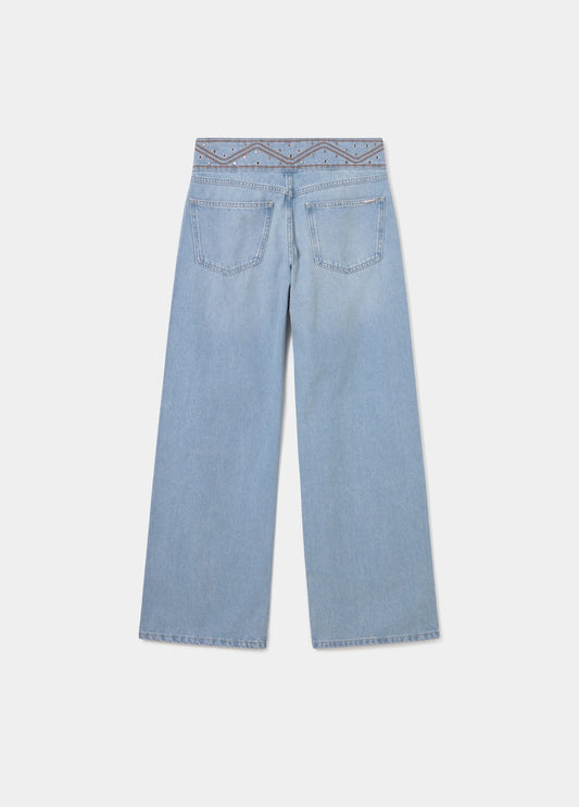 Pantalón cintura ancha bordada