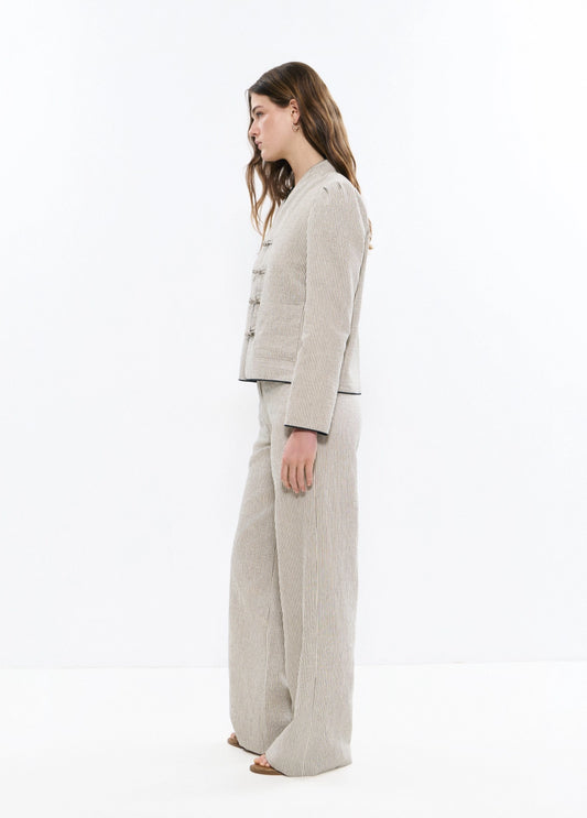 Pantalón con lino rayas vivos contraste