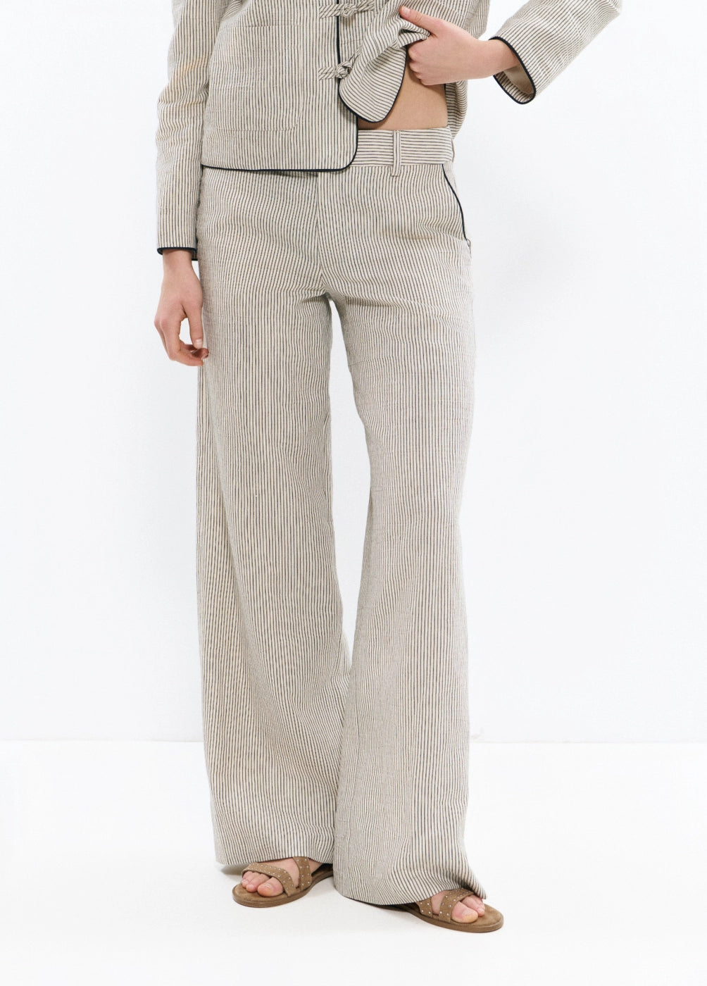 Pantalón con lino rayas vivos contraste