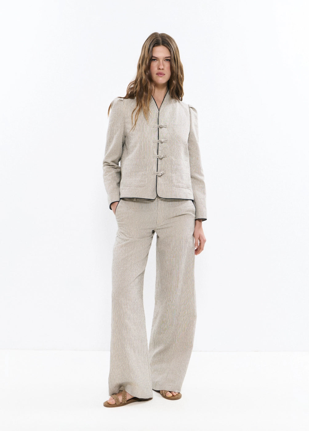 Pantalón con lino rayas vivos contraste