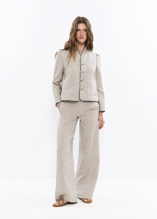 Pantalón con lino rayas vivos contraste