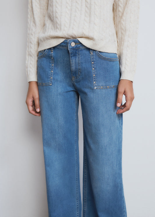 Pantalon culotte tachas azul medio