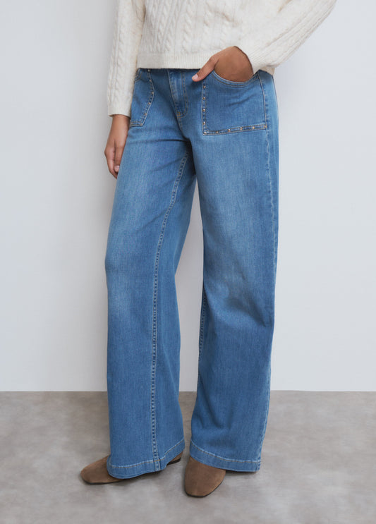 Pantalon culotte tachas azul medio
