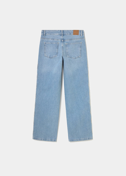 Pantalón recto bordados laterales