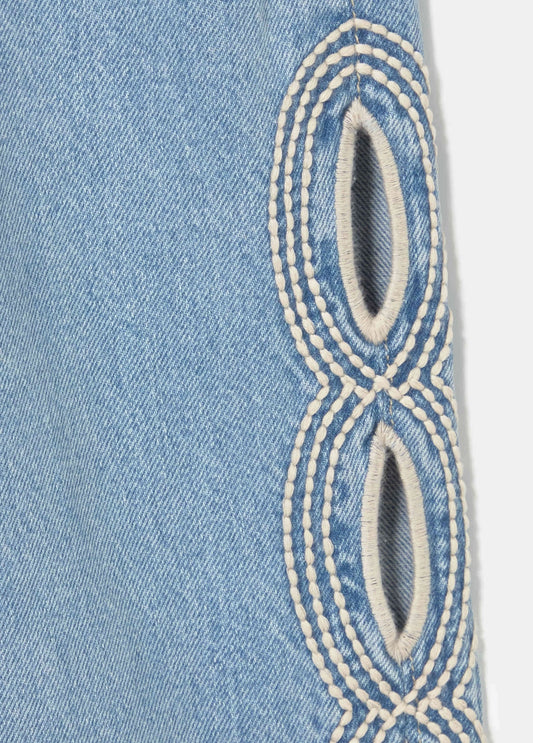 Pantalón recto bordados laterales