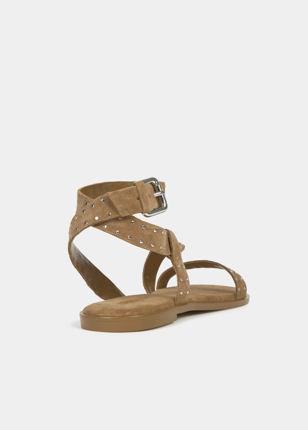 Sandalia plana tiras tachas cuero