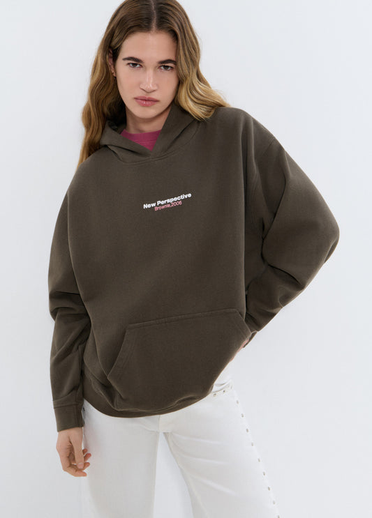 Sudadera capucha print espalda rosa
