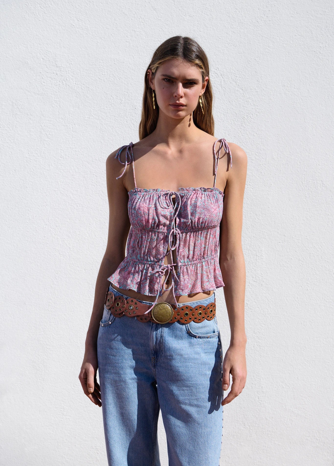 Top lazos estampado flores