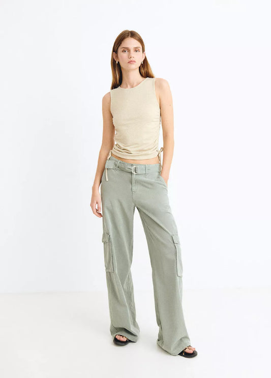 Top tejido brillo frunces laterales