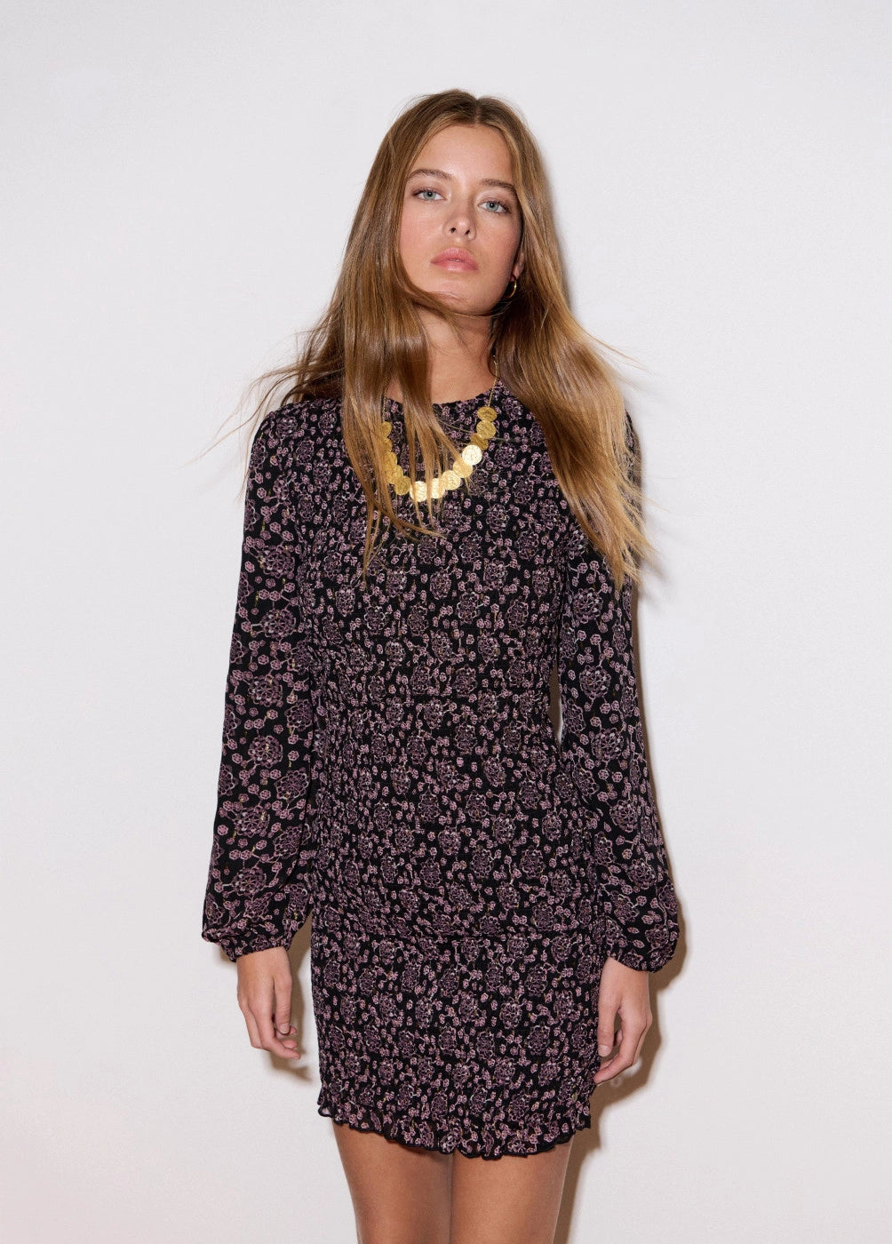 Vestido corto smock estampado