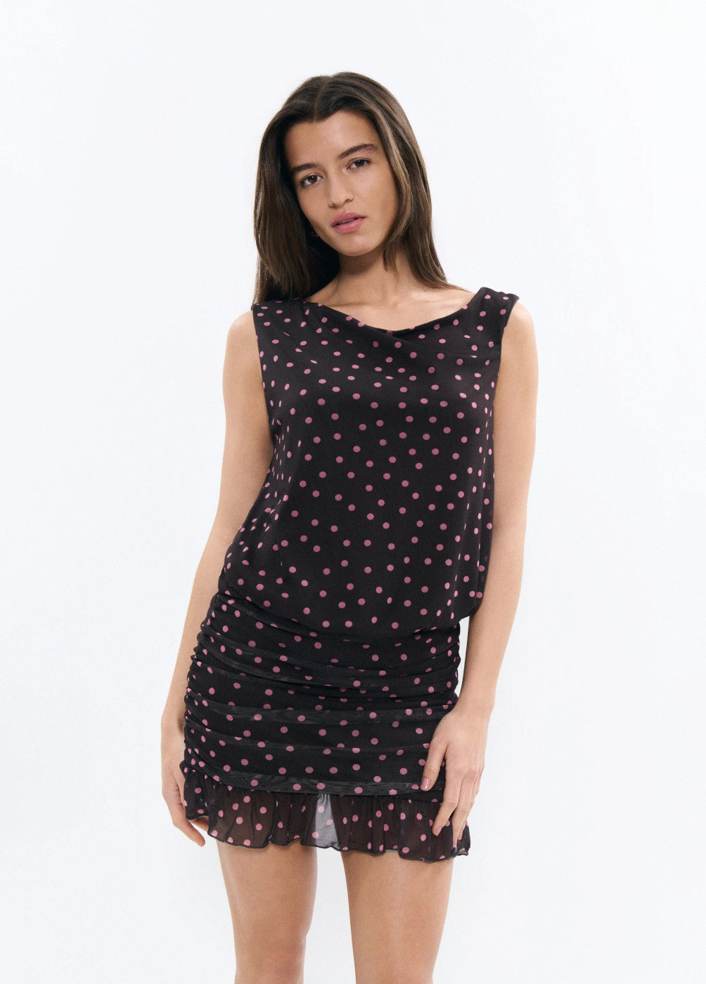 Vestido drapeado topos
