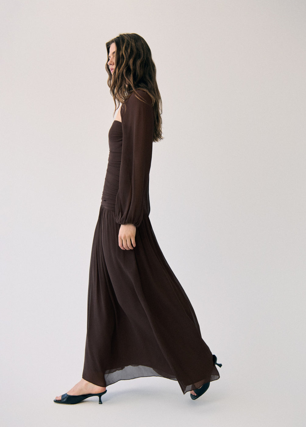 Vestido frunces largo