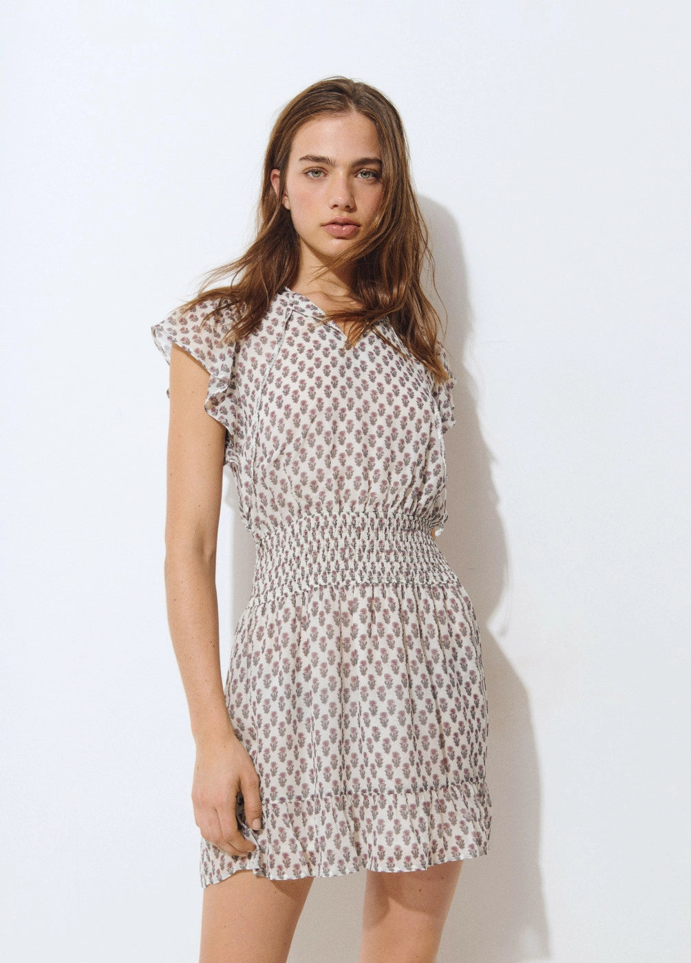 Vestido smock cintura print indio