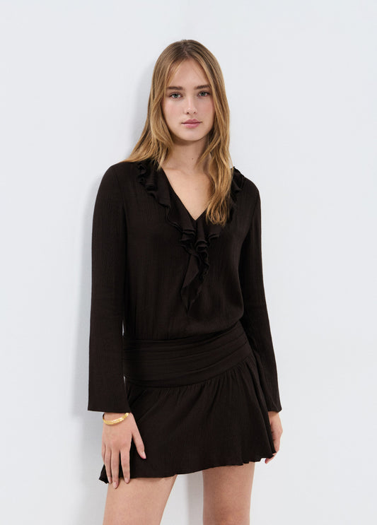 Vestido volantes drapeado