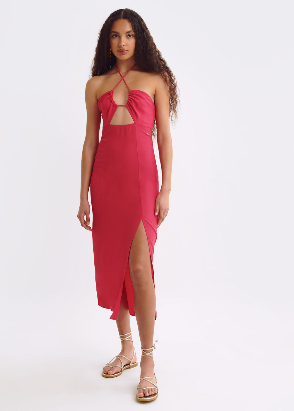 Vestido largo halter liso